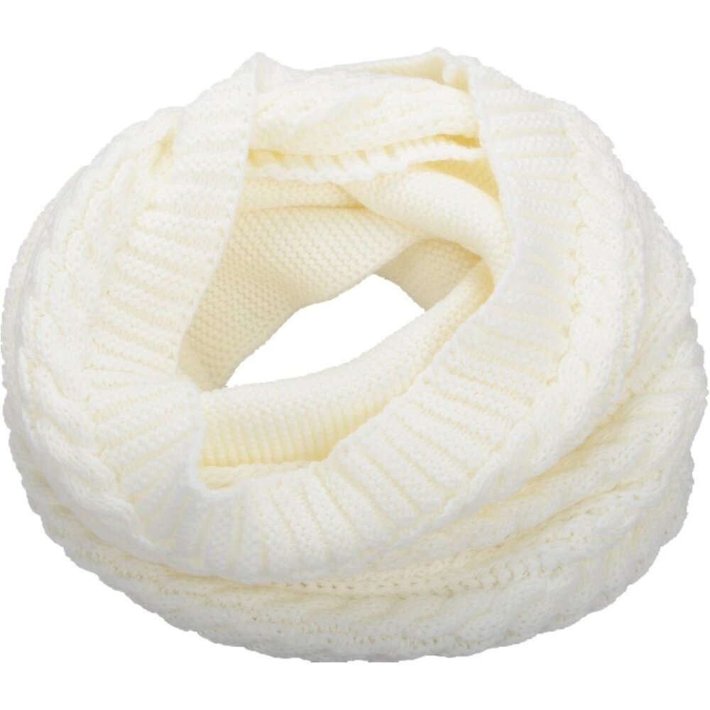 Women's Crochet White Thick Ribbed Knit Winter Infinity Circle Loop Scarf